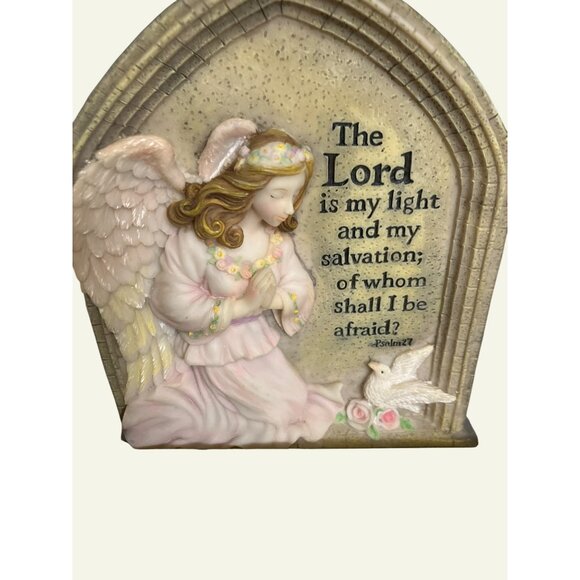 Praying Angel Figurine Psalm 27 Quote On Arched Plaque Inspirational Home Decor - Picture 12 of 12